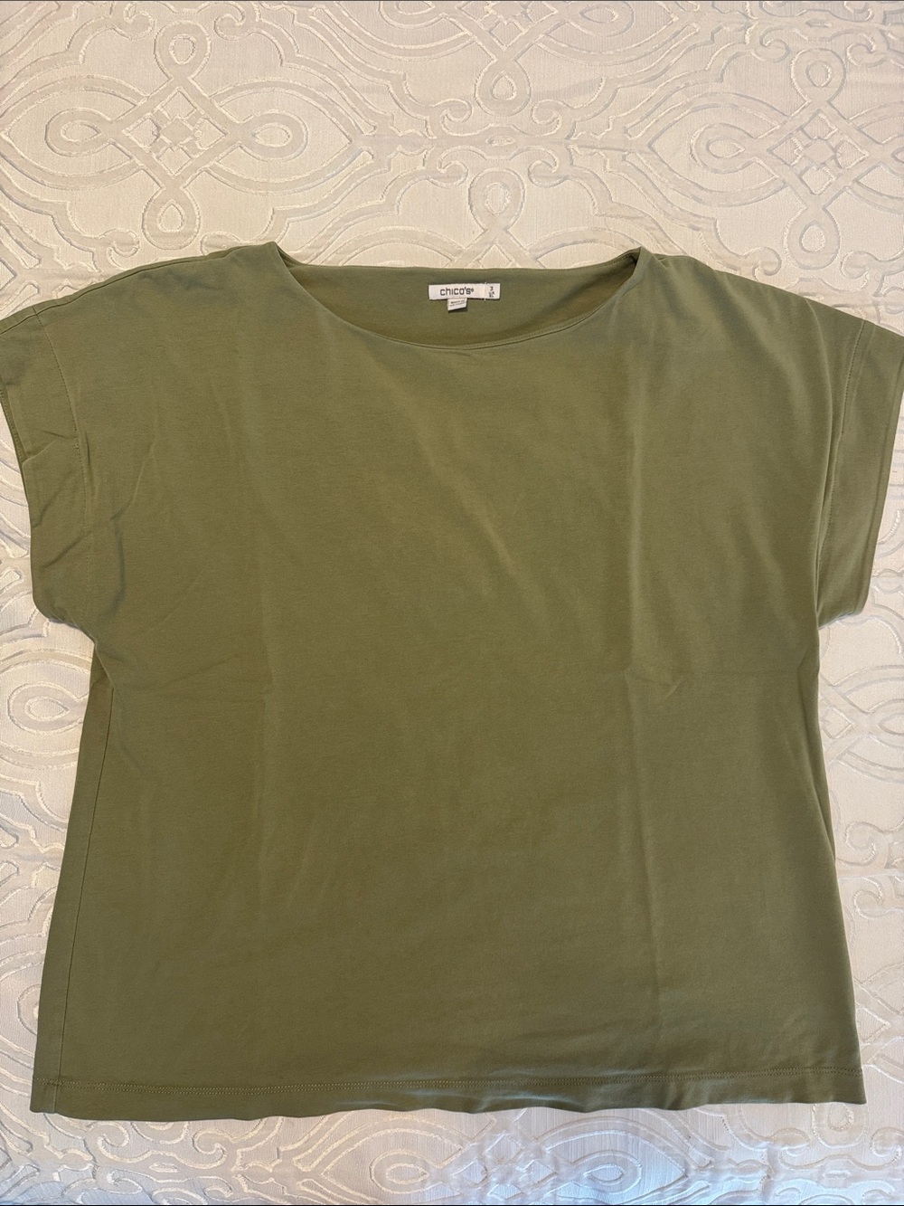 Chico's Olive Relaxed Crew Short-Sleeve Tee